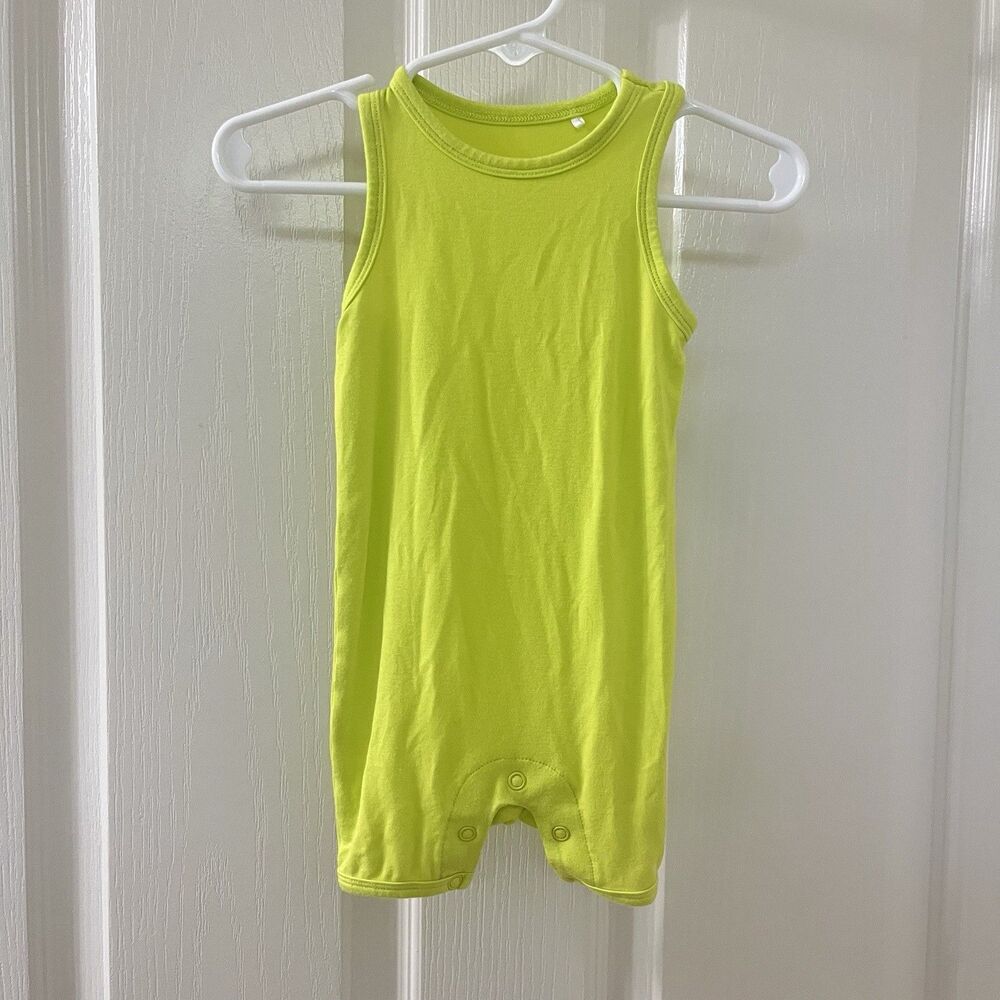 Posh Peanut Neon Green Short Romper Shortalls Bamboo Baby Size 3-6 Months